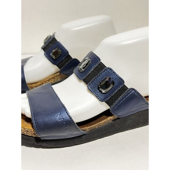 Naot EUC Blue Leather 2 Strap Jewel Accent Slip On Sandal Shoe 38 EU 7 US - Picture 2 of 6